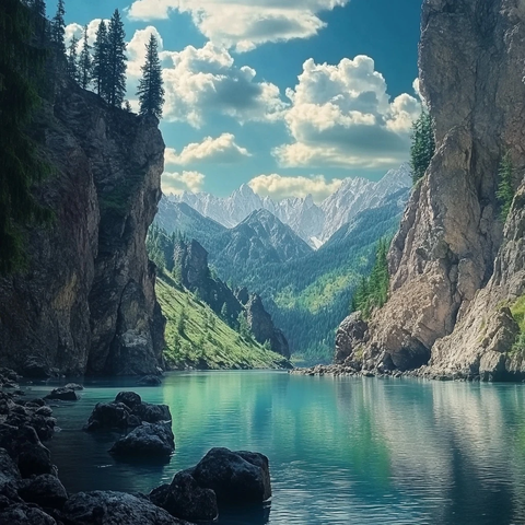 峡谷深处的碧水蓝天