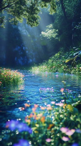 林间溪流的梦幻光影