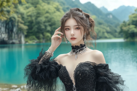 湖畔佳人的优雅风姿