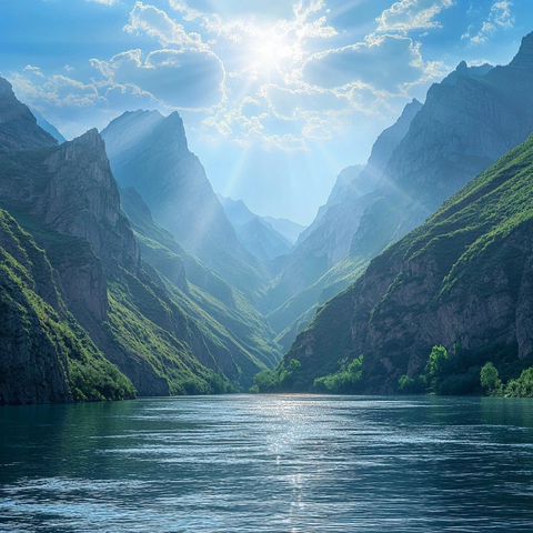 阳光照耀下的巍峨山谷