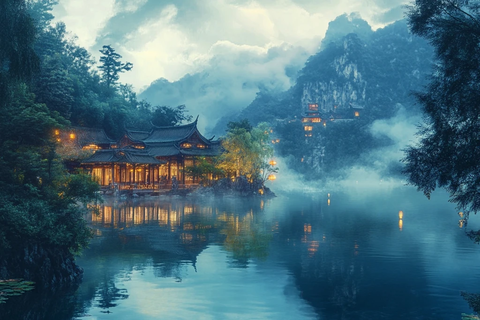 湖光山色中的古雅建筑