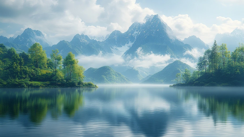 云雾缭绕的山水画卷