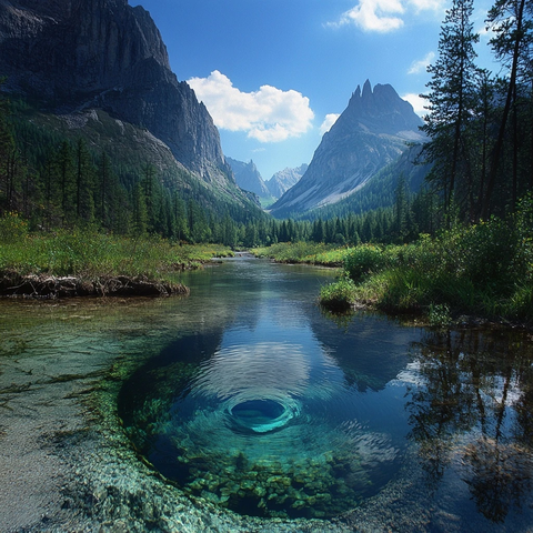 山谷间的清澈河流与漩涡