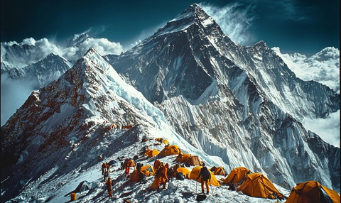 珠峰上的登山者营地