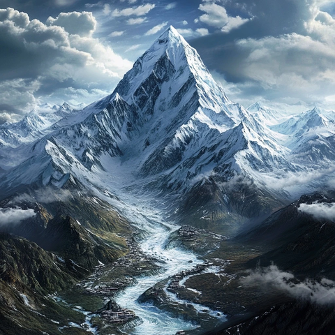 山谷中的雪山村落