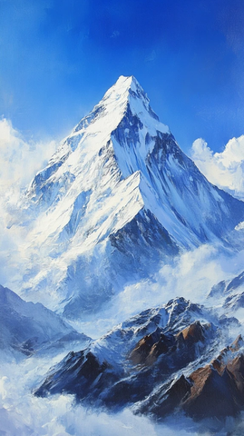 油画中的雪山