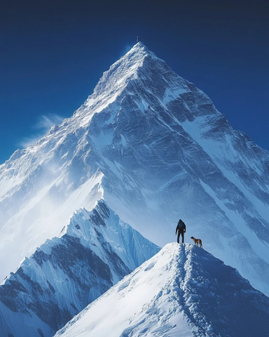人与狗的雪山巅峰