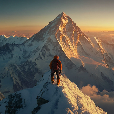 夕阳下的登山者