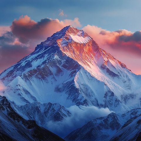 霞光映照的雪山