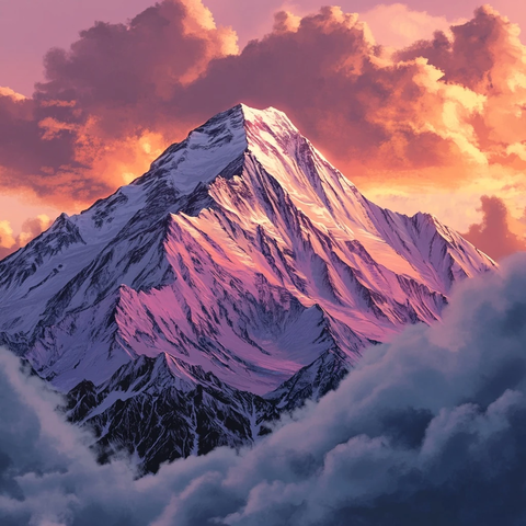 霞光映照的雪山