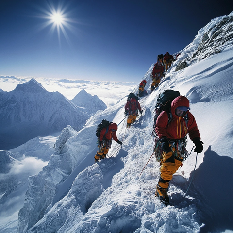 攀登中的登山队