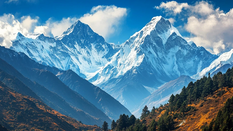 雪山与秋色的交融