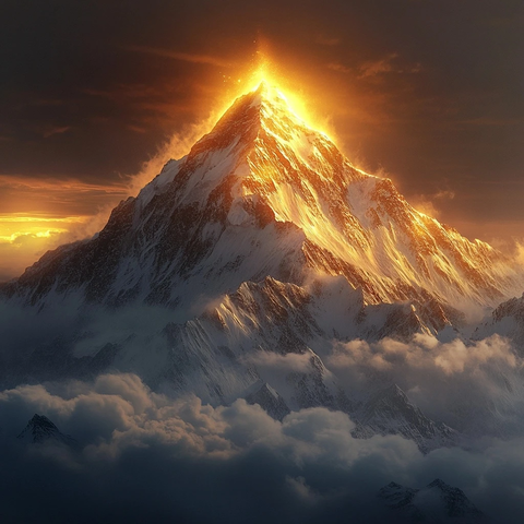 金光闪耀的神秘雪山