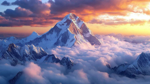 霞光映照的雪山