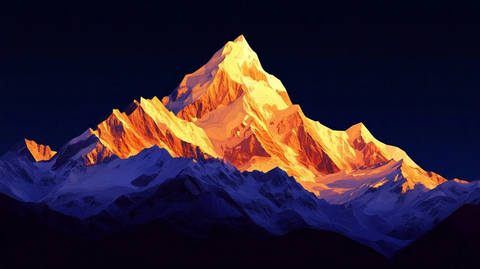 夕阳染金的雪山