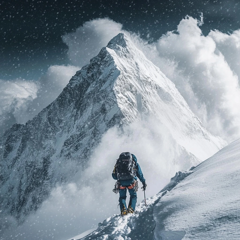 风雪中的登山者