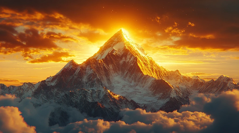 金光闪耀的雪山