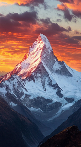 晚霞映照的山峰