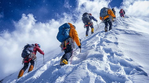 登山团队攀登雪山