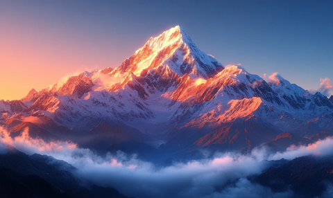 霞光映照的雪山