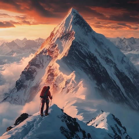 晨曦中的登山者