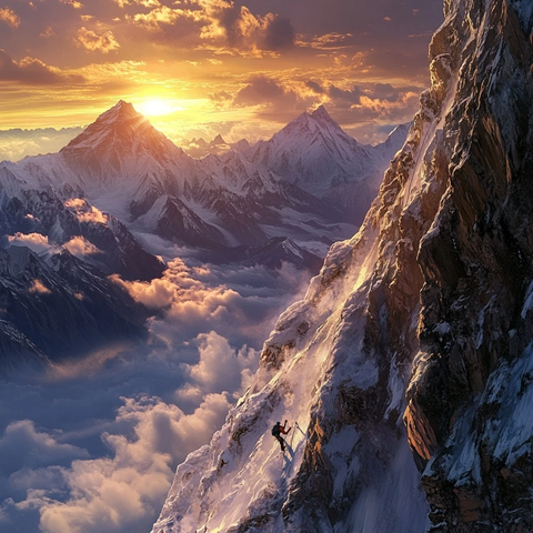 夕阳峭壁攀登者的孤独挑战