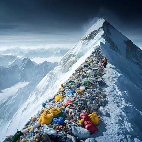 垃圾遍布的雪山山脊