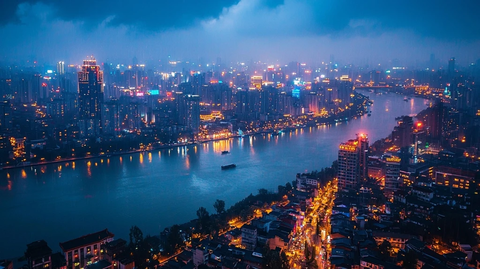 雨夜城市的霓虹闪烁