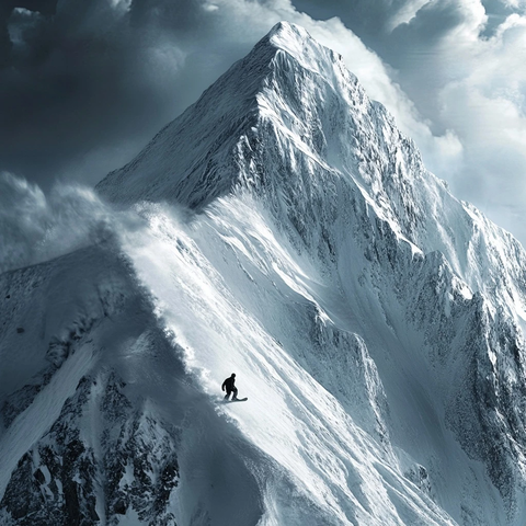 雪峰之巅的孤独滑雪者