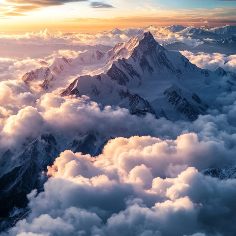 霞光映照的连绵山脉