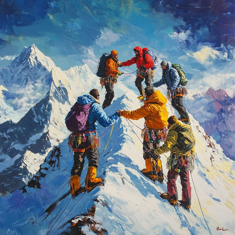 携手登顶的登山团队