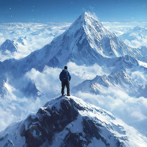 孤独的征服者山顶的沉思者