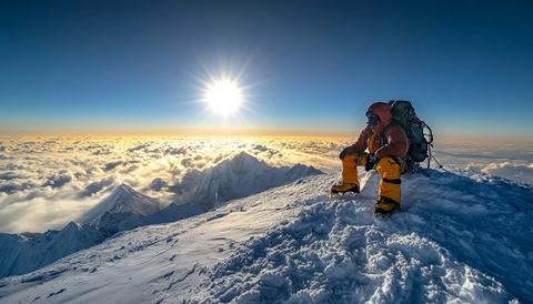 山顶的宁静日出与登山者