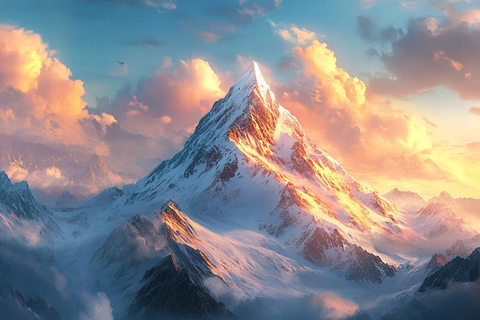 霞光映峰雪山的梦幻时刻