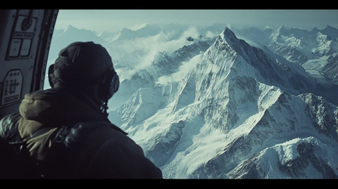 从直升机俯瞰雪山