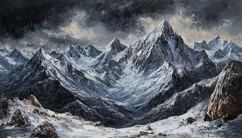 油画中的雪山群峰