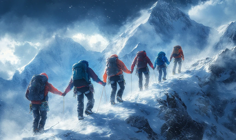 携手攀登雪山的团队