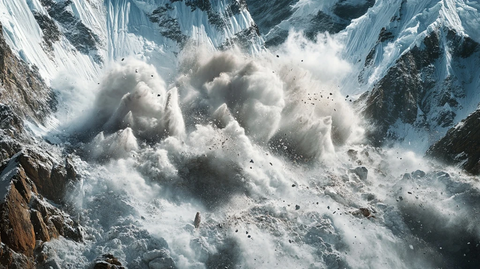 雪山崩塌瞬间
