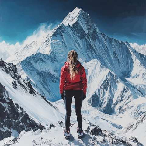 眺望雪山的女子