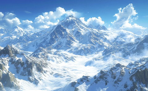 蓝天白云下的雪山盛景