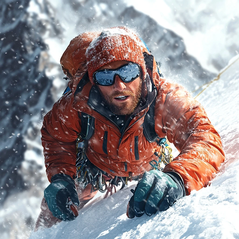 雪山征服者的坚毅瞬间