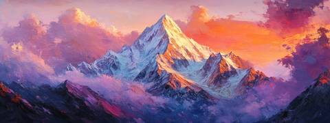 油画中的壮丽雪山