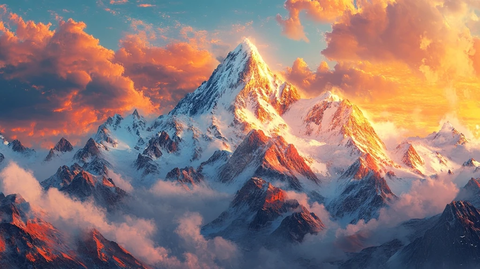 夕阳下的巍峨山峰