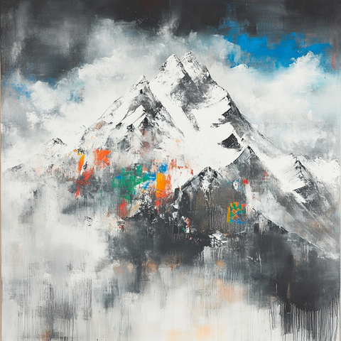 色彩斑斓的雪山画作