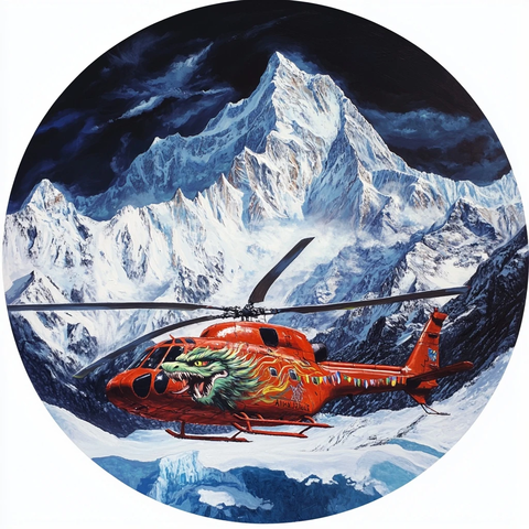 龙纹直升机与雪山