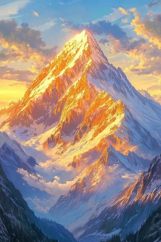 夕阳下的巍峨雪山