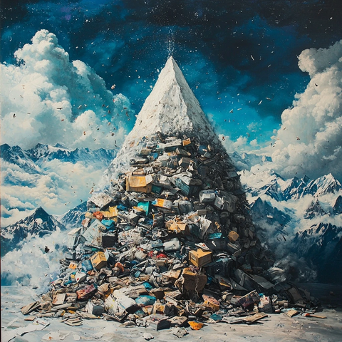 垃圾堆积的雪山警示