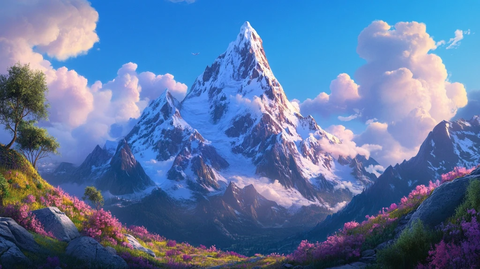 山花烂漫的雪山