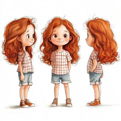 卷发女孩三种俏皮姿势