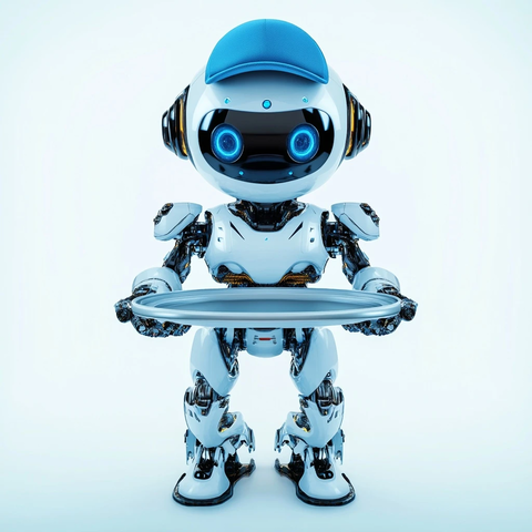 机器人戴蓝帽持空托盘